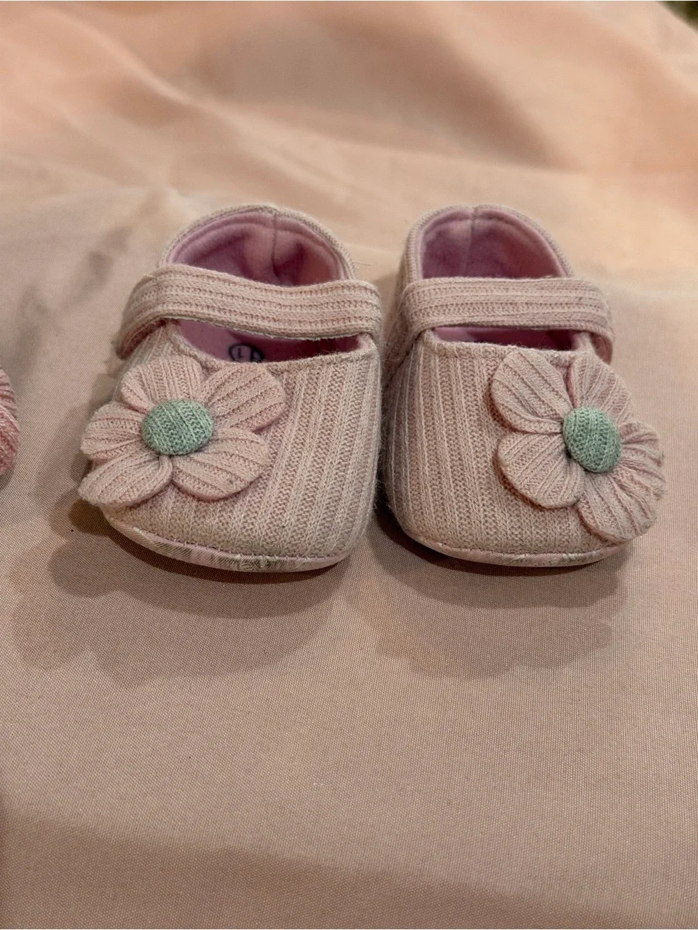 Baby Girls Ribbed Knit Flower Mary Jane Shoes - Pink and Charcoal 2 pair bundle